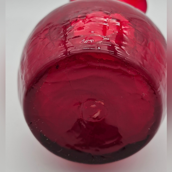 Kanawha Ruby Red Crackle Blown Glass Applied Clear Ribbon Vase 7.5" Tall - Picture 4 of 5